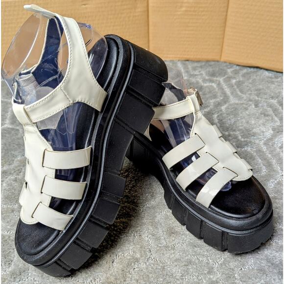 Forever 21 White Chunky Platform Sandals WOMENS 8 patent leather caged lug sole - Picture 2 of 13